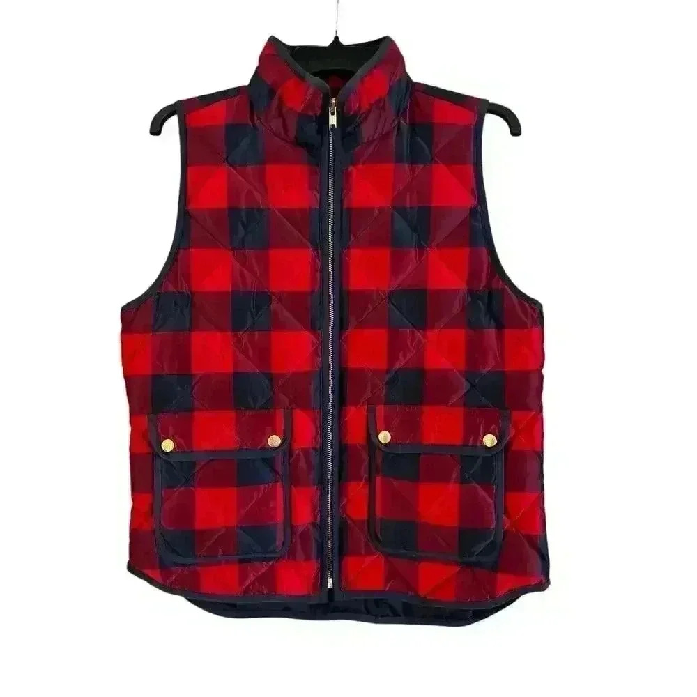 J. Crew Excursion Buffalo Check Plaid Quilted Down Fill Puff Vest Size Medium